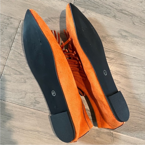 Fringed Orange Faux Suede Pointed Flats - Picture 6 of 7